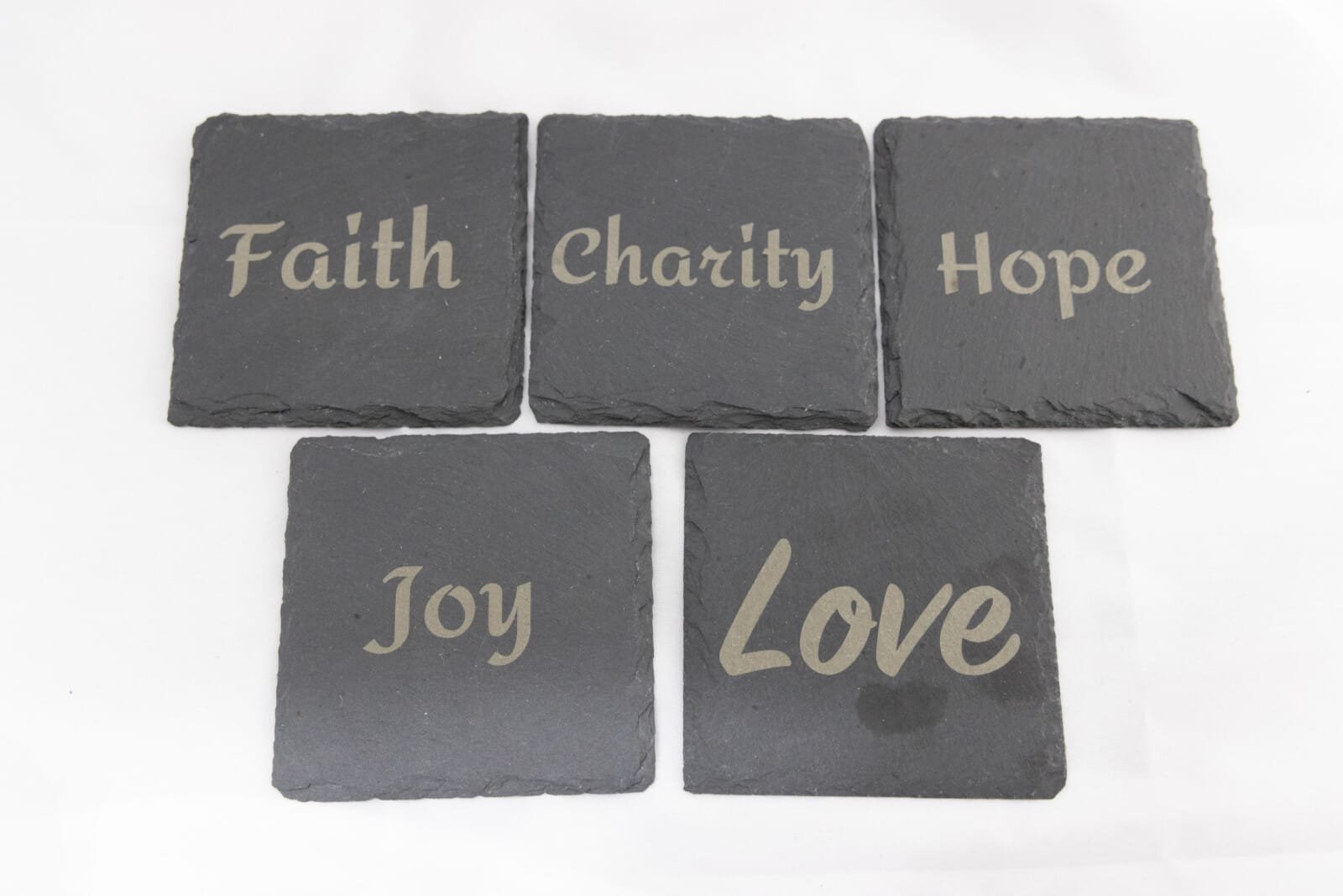 Slate Coaster – Faith, Hope, Charity, Joy and Love